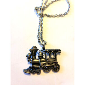 J.J. Jonette Pewter Train Pendant Steam Engine Rail Chain Link Jewelry Necklace